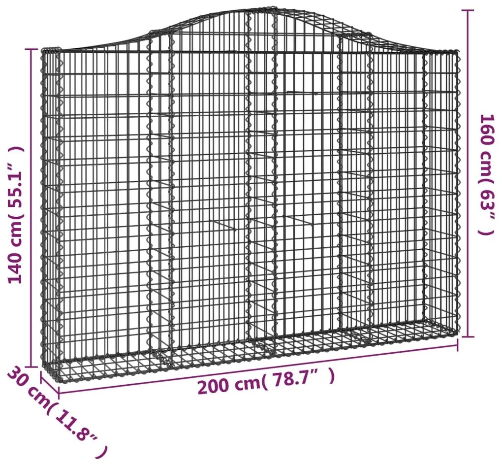 vidaXL Συρματοκιβώτια Τοξωτά 6 τεμ. 200x30x140/160 εκ. Γαλβαν. Ατσάλι