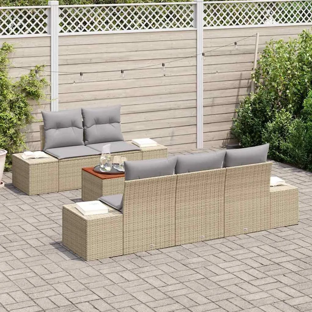vidaXL Σετ Καναπέ Κήπου με μαξιλάρι 6 pcs Μπεζ Πολυ ράταν