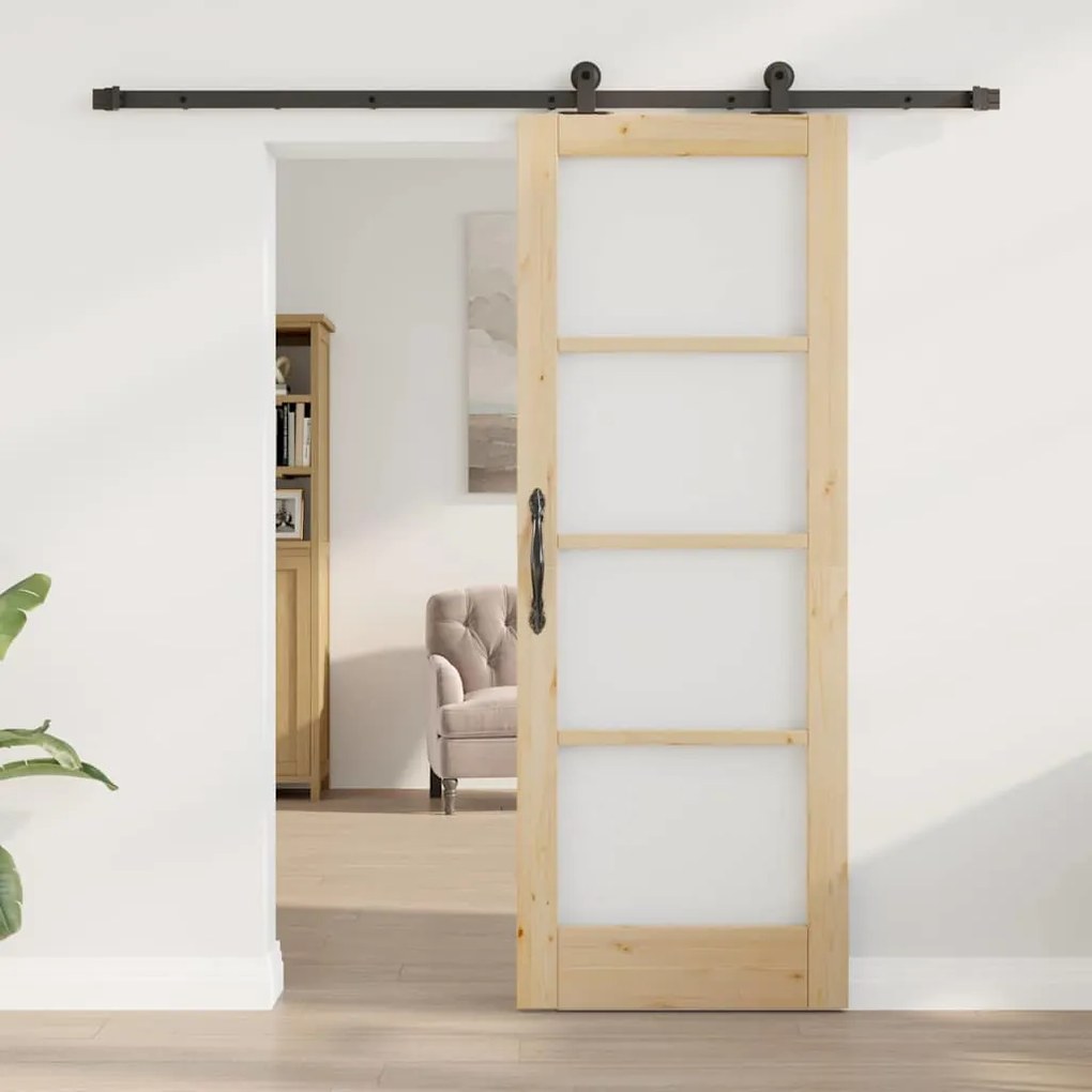 vidaXL Συρόμενη Πόρτα Καφέ 73.5 x 198.5 εκ. Ξύλο και μέταλλο