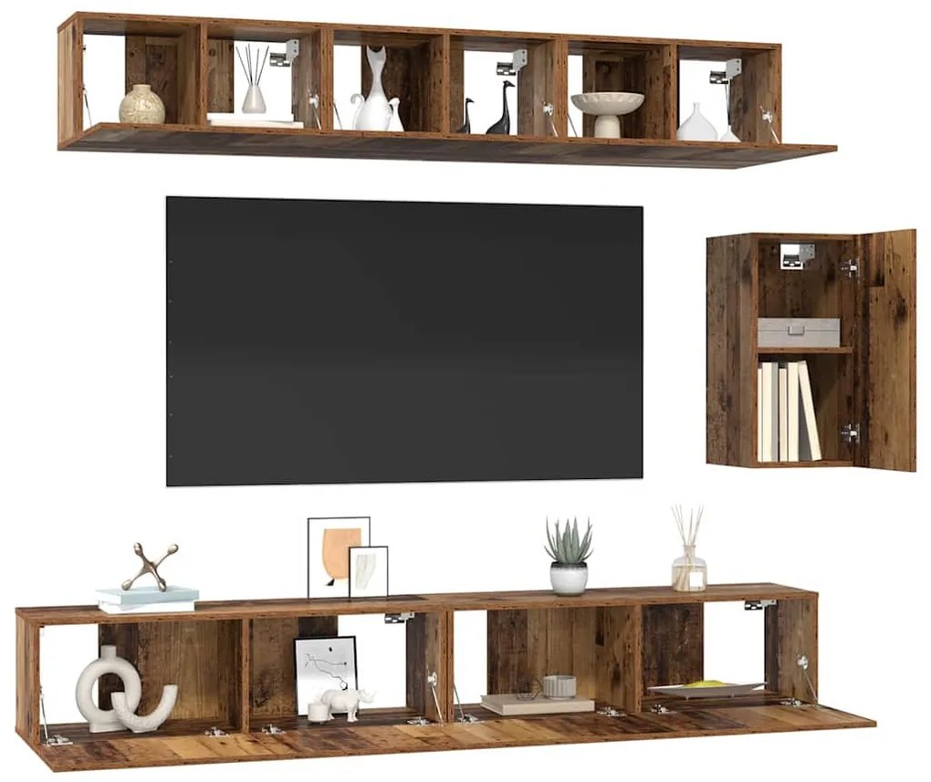 vidaXL Σετ επίπλου τηλεόρασης 6 pcs Παλαιό ξύλο 100 x 30 x 30 cm