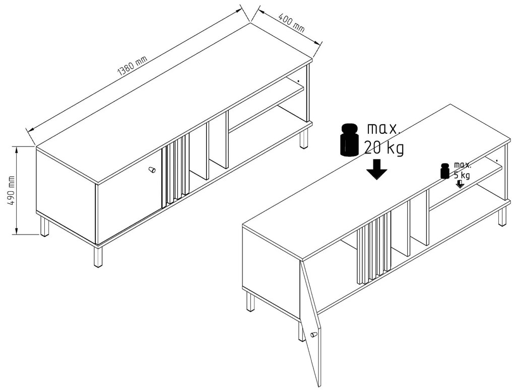 Ξύλινο Έπιπλο Τηλεόρασης HAYDON 1D Barocco oak gold/Ανθρακί Μ138xΠ40xΥ49