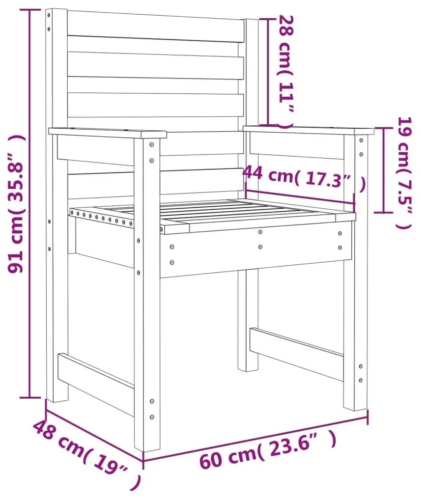 Καρέκλες Κήπου 2 τεμ. 60x48x91 cm Douglas από μασίφ ξύλο - Καφέ