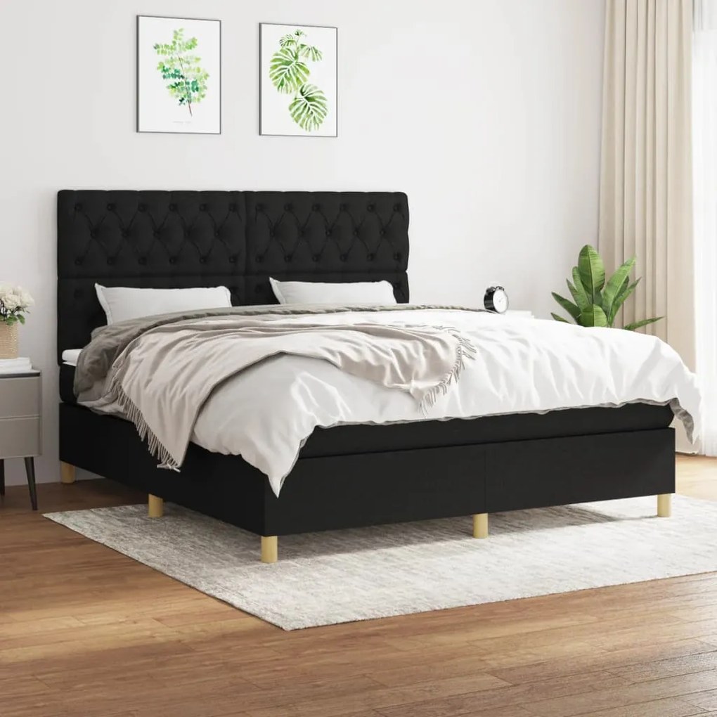 Κρεβάτι Boxspring με Στρώμα Μαύρο 160x200 εκ. Υφασμάτινο