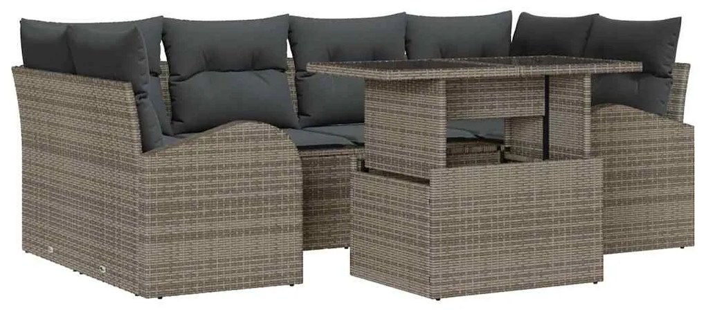vidaXL Σετ Καναπέ Κήπου με μαξιλάρι 7 pcs Γκρι Πολυ ράταν