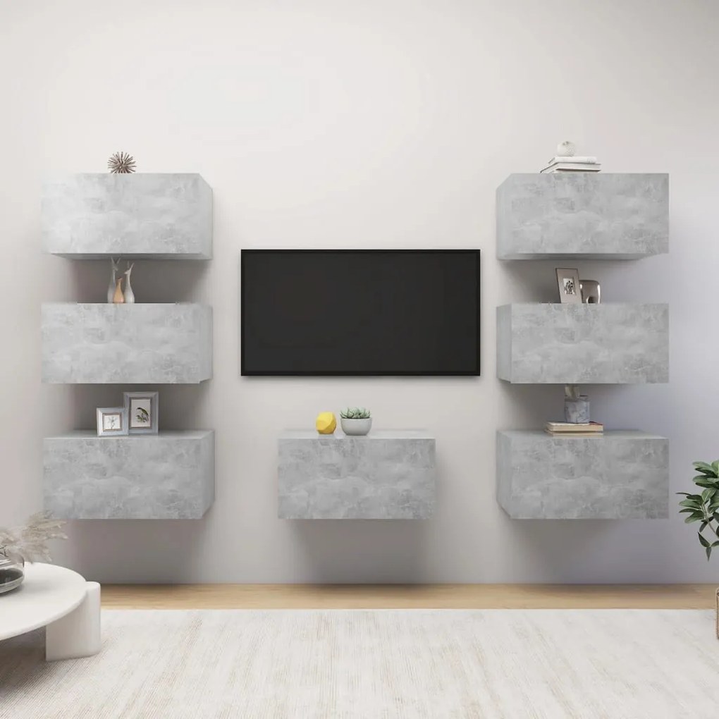 vidaXL Έπιπλα Τηλεόρασης 7 τεμ. Γκρι Σκυρ. 30,5x30x60 εκ. Μοριοσανίδα