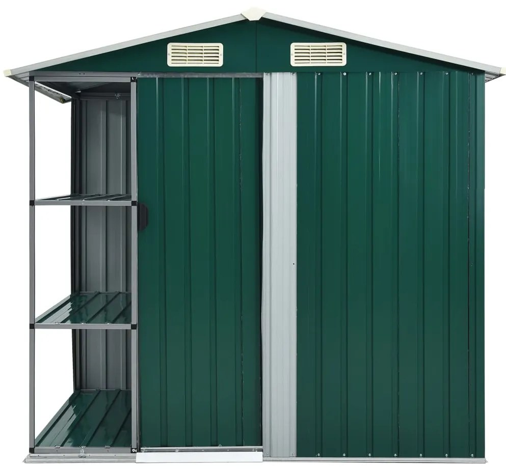 vidaXL Αποθήκη Κήπου με Ράφια Πράσινη 205 x 130 x 183 εκ. Σιδερένια