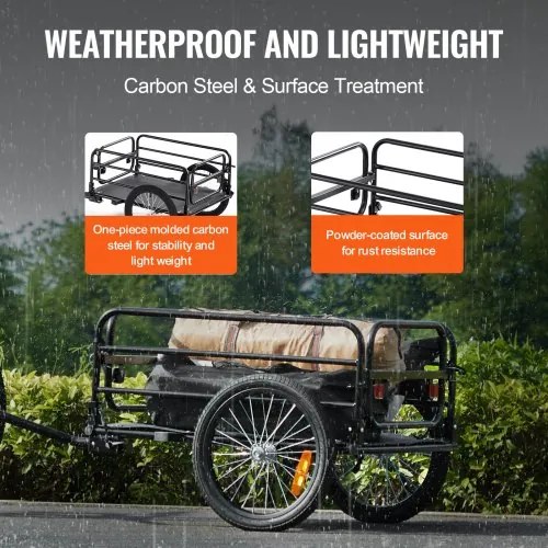 VEVOR Bike Cargo Trailer, 160 lbs Load Capacity, Heavy-Duty Bicycle Wagon Cart, Foldable Compact Storage &amp; Quick Release with Universal Hitch, 16&quot; Wheels, Safe Reflectors, Fits 22&quot;-28&quot; Bike Wheels