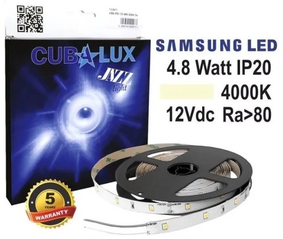 Ταινία LED 4,8W IP20 12V 3000K 4000K 5700K 5M JAZZ Cubalux-130719-nan 130719