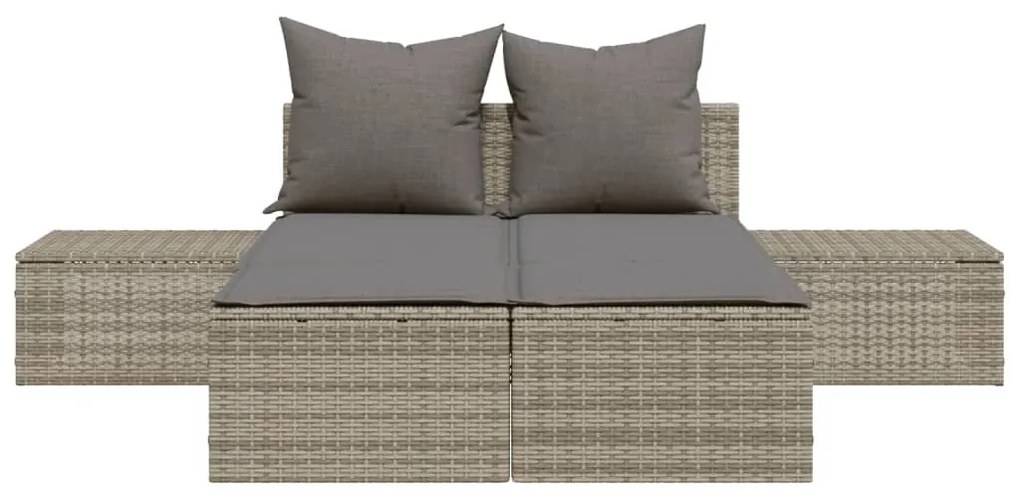 vidaXL Ξαπλώστρα Διπλή Γκρι από Συνθετικό Ρατάν με Μαξιλάρια