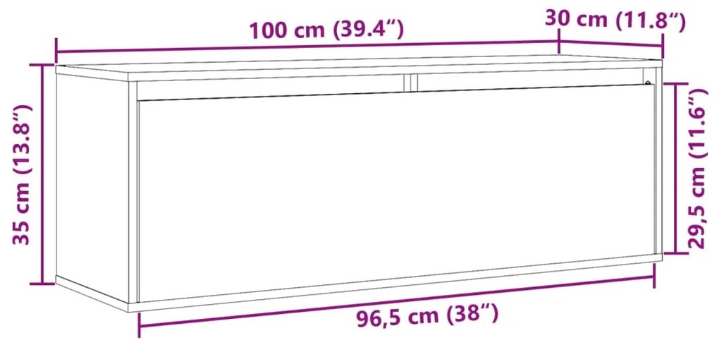 Ντουλάπι Τοίχου Μαύρο 100 x 30 x 35 εκ. από Μασίφ Ξύλο Πεύκου - Μαύρο