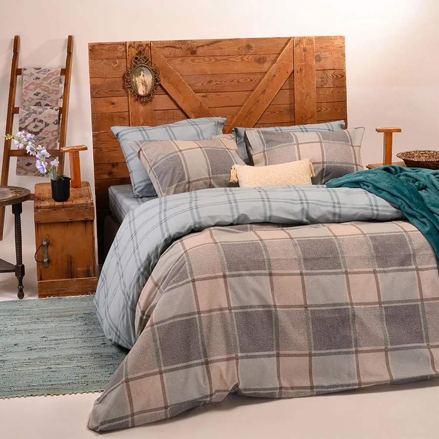 Σεντόνια King Size (Σετ) Melinen Casual Line Tara Aqua Μπεζ,Γαλάζιο ΜΕ ΛΑΣΤΙΧΟ 180x200+32