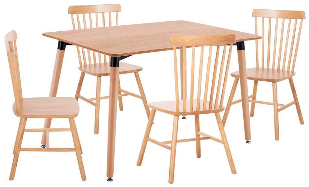Σετ τραπεζαρίας LUCIEN C21183 5τμχ σε Φυσικό MDF TOP & Ξύλο Οξιάς 120x80x73 εκ.
