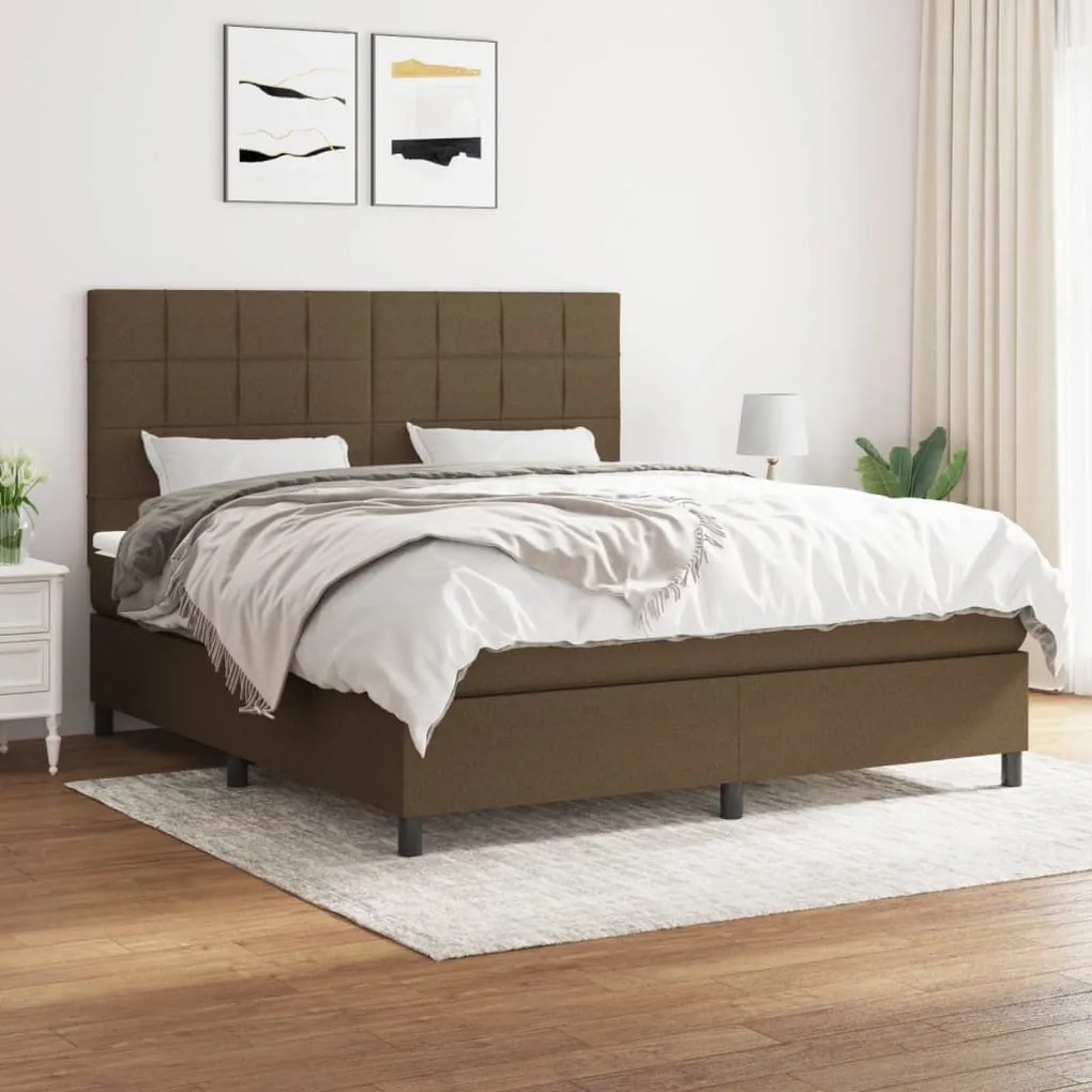 Κρεβάτι Boxspring με Στρώμα Σκούρο Καφέ 160x200 εκ Υφασμάτινο - Καφέ