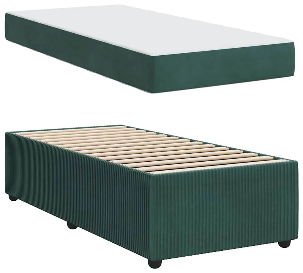 vidaXL Σκελετός Κρεβατιού με στρώμα Σκούρο Πράσινο 90 x 200 cm ύφασμα