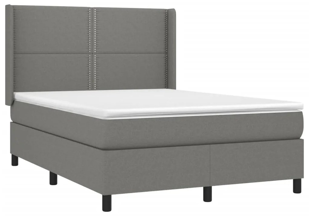 vidaXL Κρεβάτι Boxspring με Στρώμα &amp; LED Σκ.Γκρι 140x200 εκ Υφασμάτινο