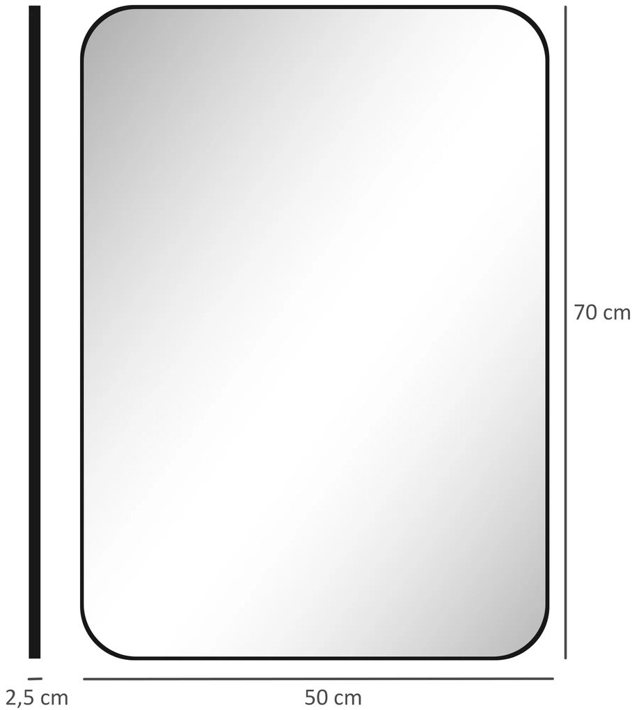HOMCOM Καθρέφτης μπάνιου, επιτοίχιος καθρέφτης, προστασία από θραύσματα, μεταλλικό πλαίσιο, μπάνιο, 50 x 70 cm, Μαύρο