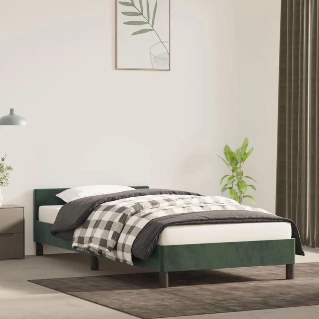 Πλαίσιο Κρεβατιού με Κεφαλάρι Σκ. Πράσινο 90x190 εκ. Βελούδινο