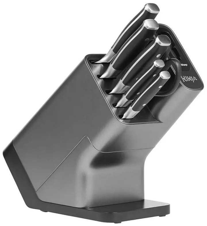 Σετ μαχαιριών κουζίνας με ακονιστήρι Ninja K32014EUUK, 6 τεμαχίων, StaySharp, Εργονομικός σχεδιασμός, Ασημί/μαύρο