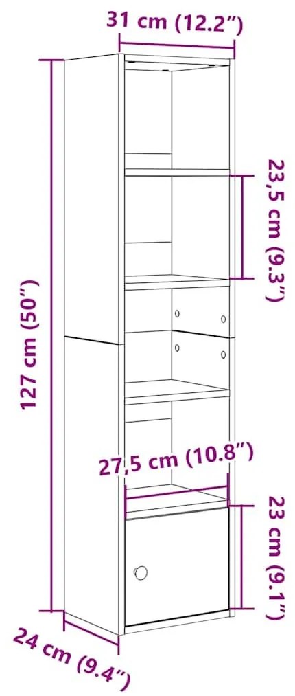 Βιβλιοθήκη Μαύρη Δρυς 31x24x127 εκ. Κατασκευασμένο ξύλο - Μαύρο