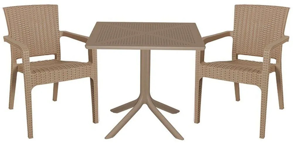 Τραπεζαρία Groovy-Halcyon (Σετ 3Τμχ) 253-000093 80x80x74,5cm Cappuccino 2 Θέσεων