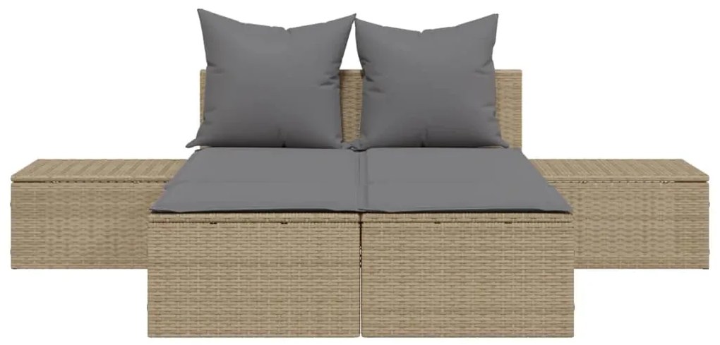 vidaXL Ξαπλώστρα Διπλή Μπεζ από Συνθετικό Ρατάν με Μαξιλάρια