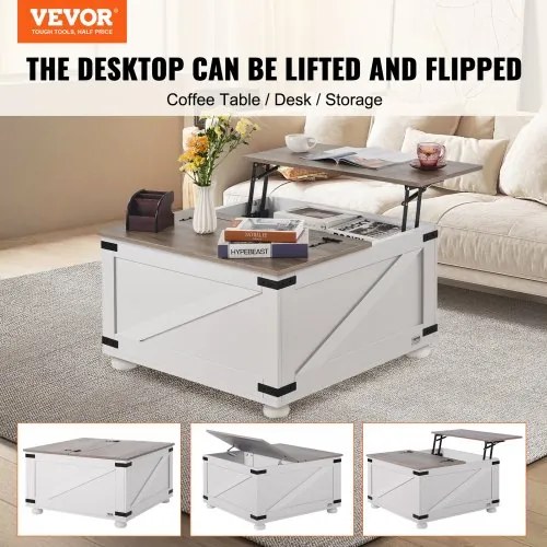 VEVOR 31.5&quot; Farmhouse Coffee Table Hinged Lift Top Square Table with Storage