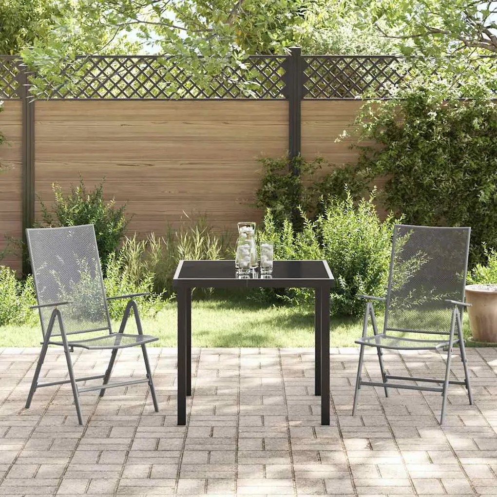 vidaXL Σέτ φαγητού για κήπο Πτυσσόμενος 3 pcs Ανθρακί Ατσάλι