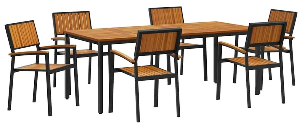 vidaXL Σέτ φαγητού για κήπο 7 pcs Μαύρο και καφέ 200 x 90 x 75 cm