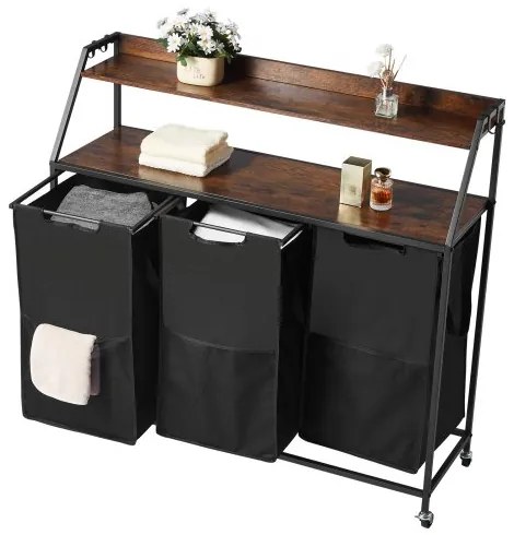 VEVOR 2 Tiers Laundry Sorter Tall Laundry Hamper with Wheels and Hooks 3 Section