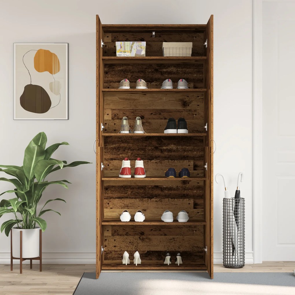 vidaXL Ντουλάπα Παπουτσιών Παλιού Ξύλου 80x35,5x180 εκ. Μη κατεργασμένο ξύλο