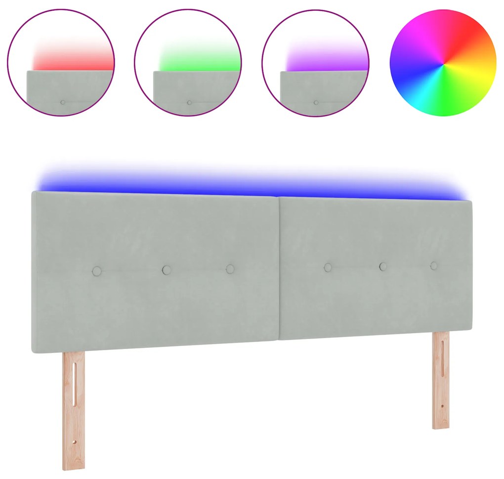 vidaXL LED Κεφαλάρι με Κουμπιά Ταμπάκας σε Ανοιχτό Γκρι 72 cm Βελούδο