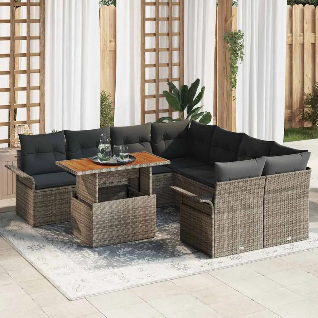vidaXL Σετ Καναπέ Κήπου με μαξιλάρι 9 pcs Γκρι