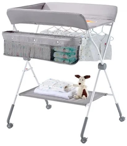 VEVOR Foldable Baby Changing Diaper Station with Side Basket &amp; Wheels Light Gray