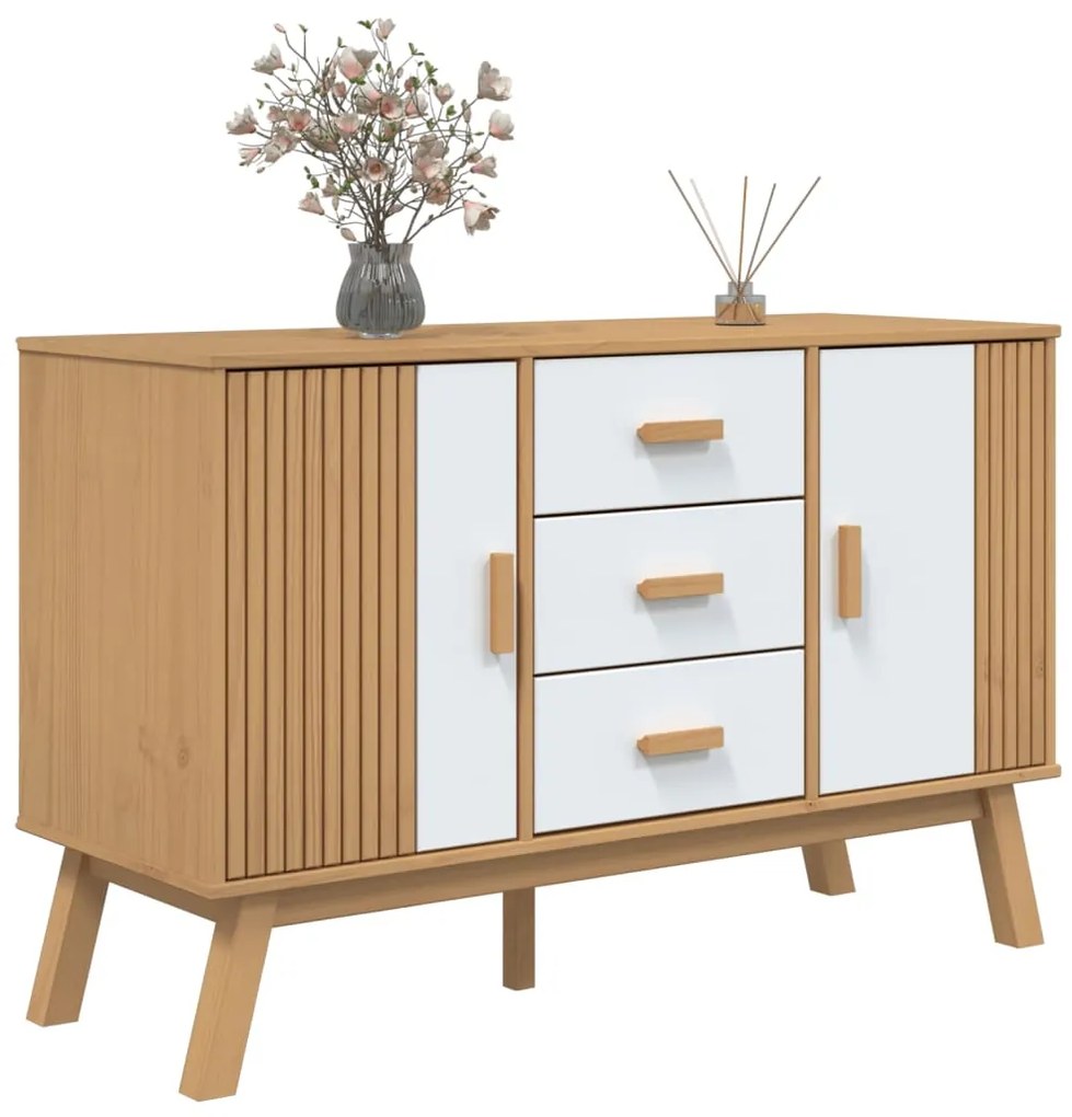 vidaXL Μπουφές OLDEN Λευκό &amp; Καφέ 114x43x73,5 εκ. Μασίφ Ξύλο Πεύκου