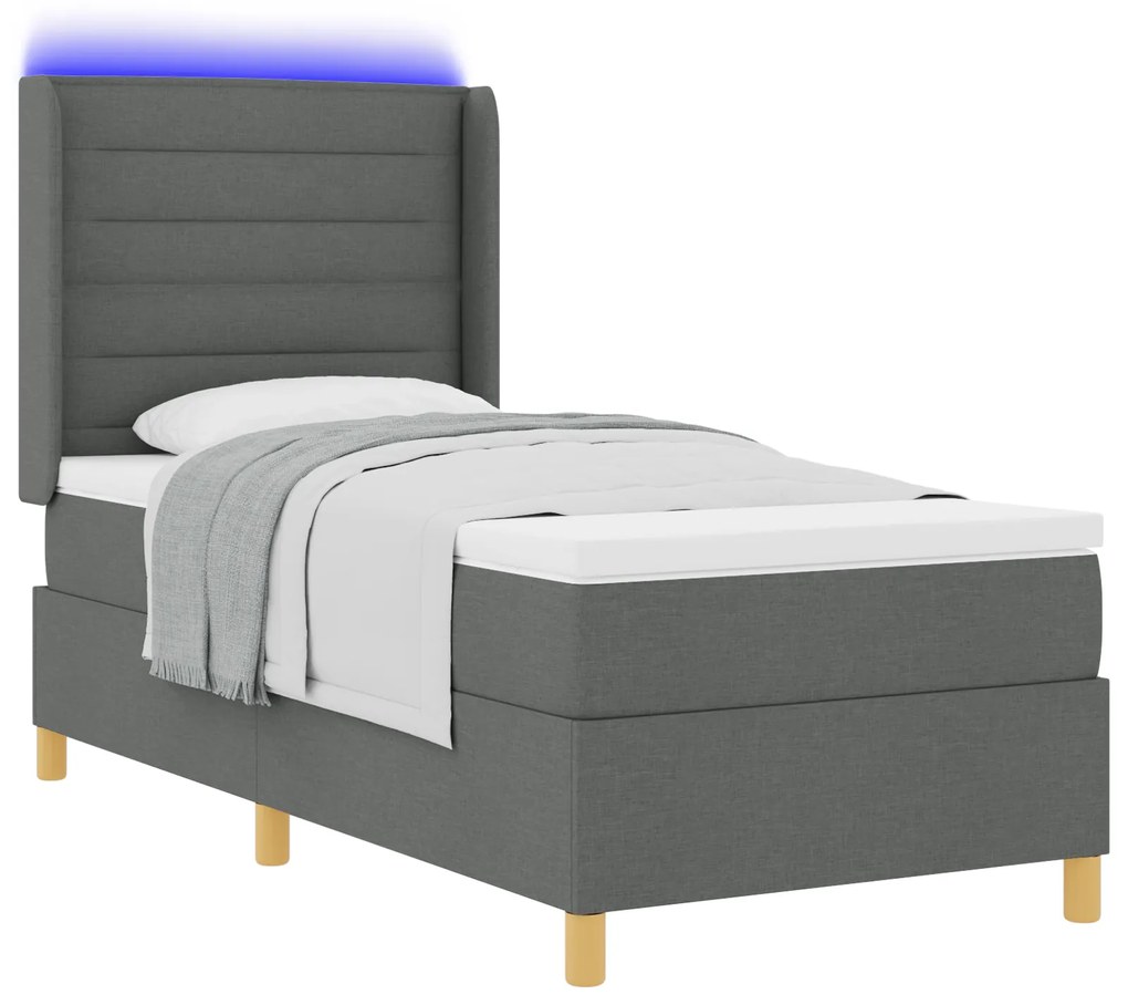 vidaXL Κρεβάτι Box Spring με Στρώμα & LED Σκούρο Γκρι 80x200 εκ Υφασμάτινο