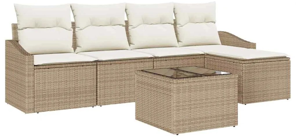 vidaXL Σετ Καναπέ Κήπου 6 pcs Μπεζ Πολυ ράταν
