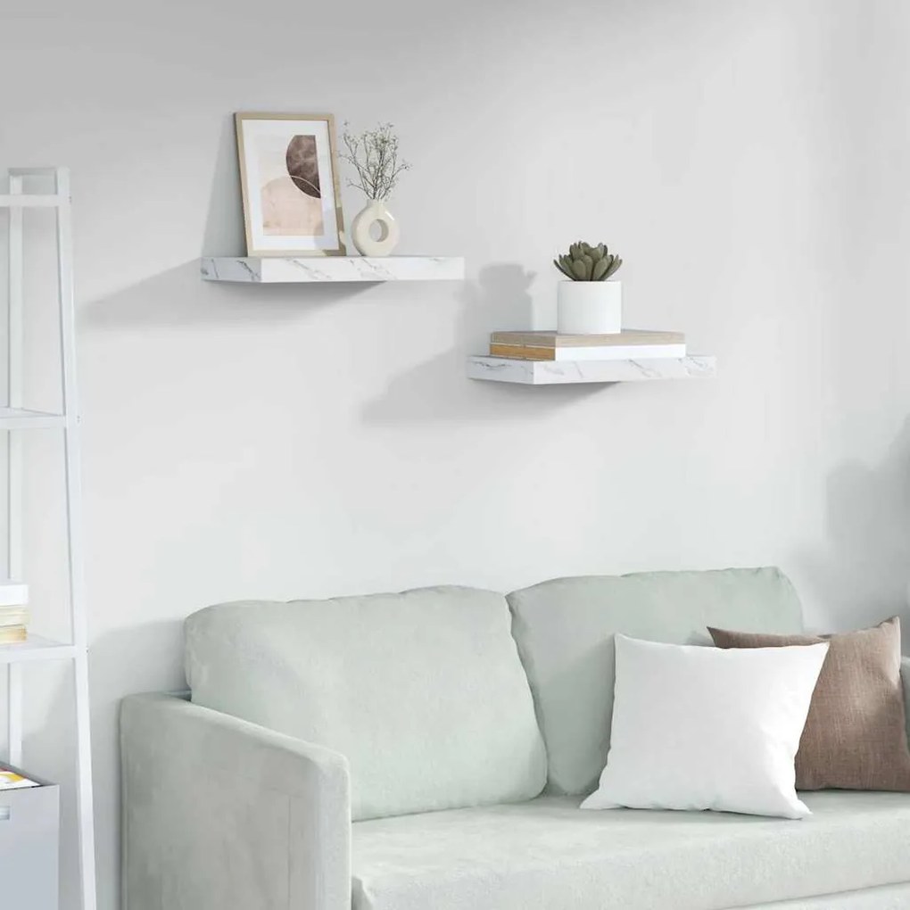 Ράφι Τοίχου Επιτοίχιο 2 pcs Λευκό Μάρμαρο 40 x 23,5 x 4 εκ