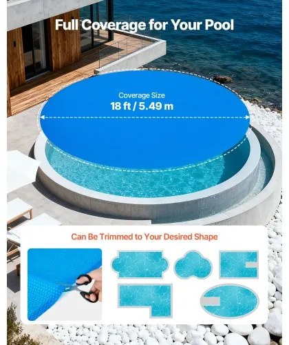 VEVOR Solar Pool Cover, 5.49m Round Pool Bubble Cover, 16 Mil Pools Solar Blanket with Bubble &amp; PE Material, Daytime Heat Absorption, Nighttime Heat Retention, Heat Retaining Solars Covers, Blue