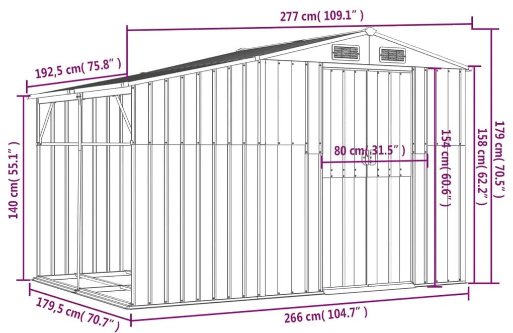 Αποθήκη Κήπου Ανοιχτό Καφέ 277x192,5x179εκ. Γαλβανισμένο Ατσάλι - Καφέ