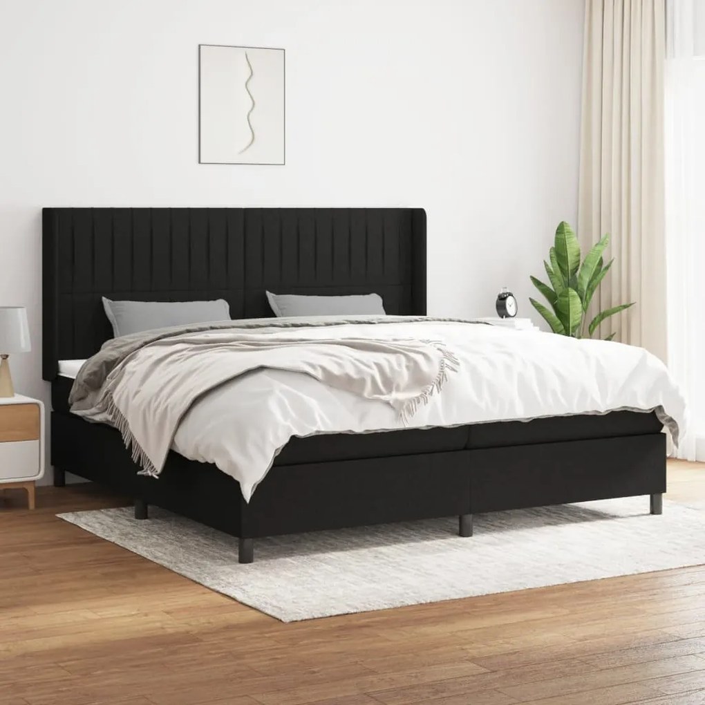 vidaXL Κρεβάτι Boxspring με Στρώμα Μαύρο 200x200 εκ. Υφασμάτινο