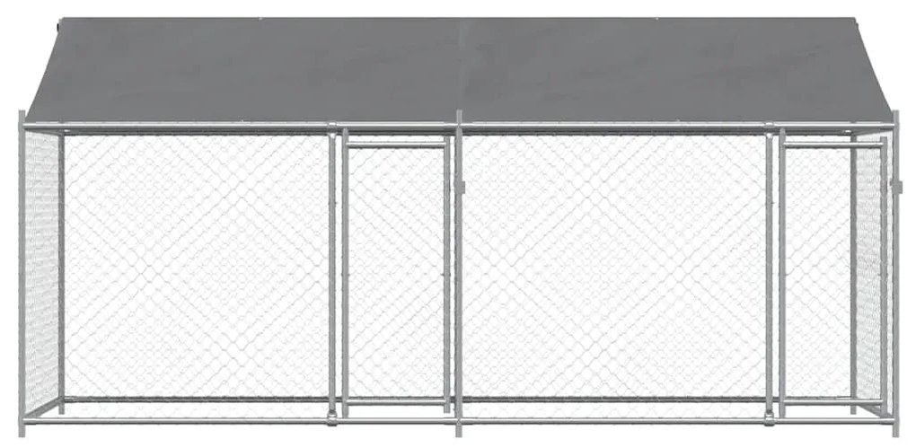vidaXL Κλουβί Σκύλου με Οροφή και Πόρτες Γκρι 4x2x2 μ. Γαλβ. Χάλυβας