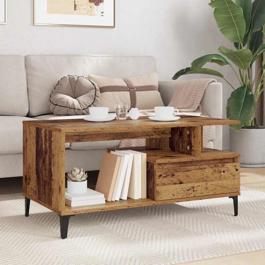 vidaXL Τραπεζάκι σαλονιού with Drawer Παλαιό ξύλο 90 x 49 x 45 εκ