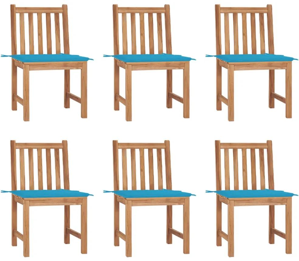 3073119 vidaXL Καρέκλες Κήπου 6 τεμ. από Μασίφ Ξύλο Teak με Μαξιλάρια Μπλε, 1 Τεμάχιο