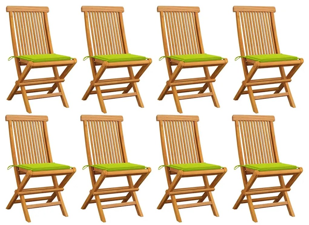 Καρέκλες Κήπου 8 τεμ. Μασίφ Ξύλο Teak με Φωτ. Πράσινα Μαξιλάρια