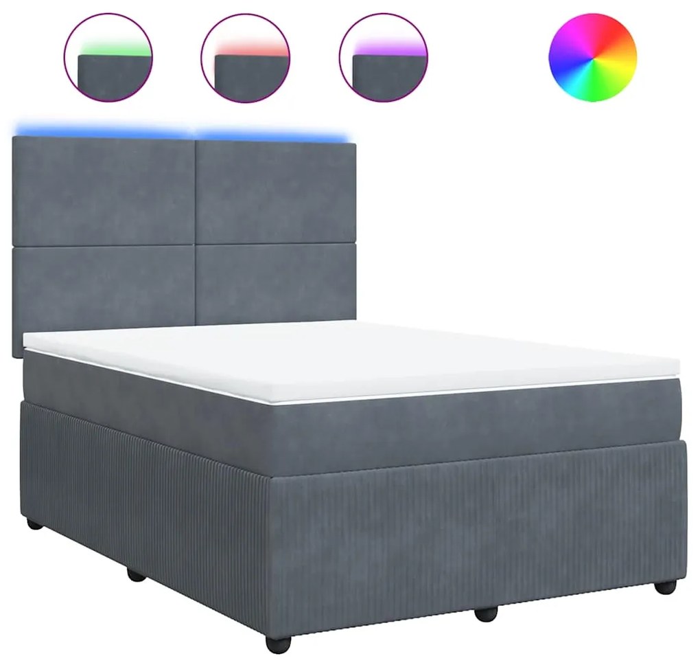 vidaXL Κρεβάτι Boxspring με Στρώμα Σκούρο Γκρι 140x190 εκ. Βελούδινο