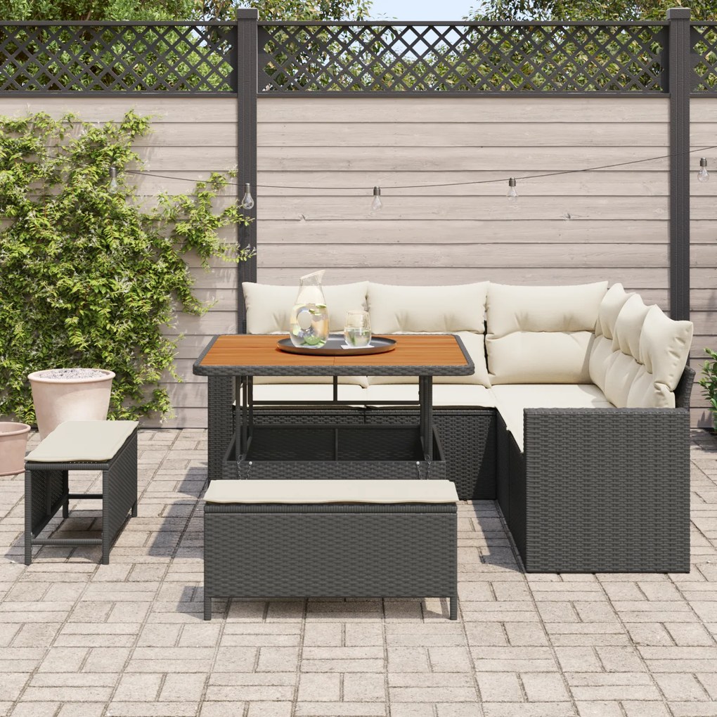 vidaXL Σετ Κήπου 8 Τεμαχίων με Μαξιλάρια Μαύρο Poly Rattan