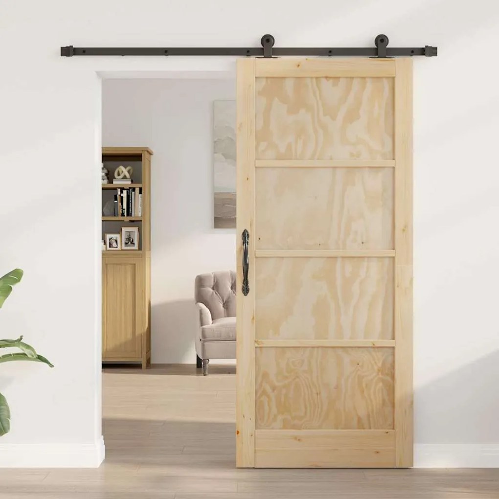 vidaXL Σετ Συρόμενης Πόρτας Φυσικό και μαύρο 86 x 198.5 cm
