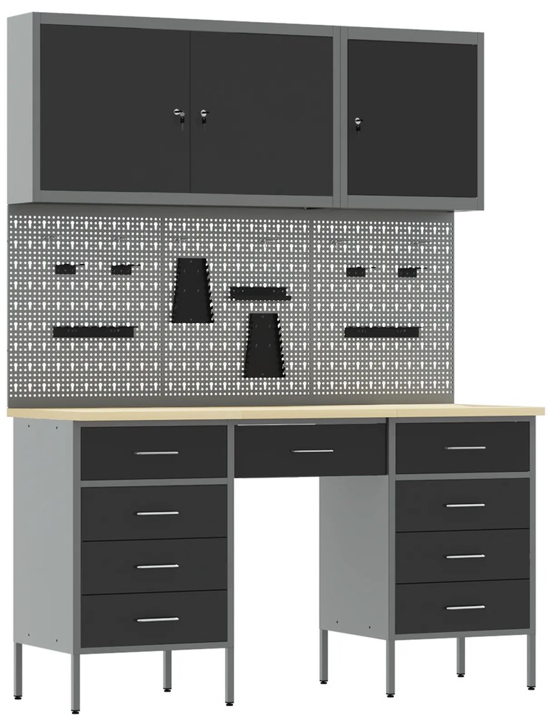 vidaXL Ντουλάπα Εργασίας με συρτάρι 8 pcs Μαύρο 150 x 55 x 200 εκ