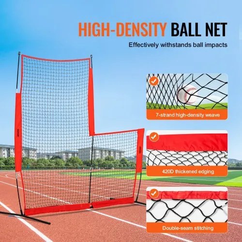 VEVOR L Screen Baseball for Batting Cage, 7x7 ft Baseball & Softball Safety Screen, Body Protector Portable Batting Screen with Carry Bag & Ground Stakes, Baseball Pitching Net for Pitchers Protection