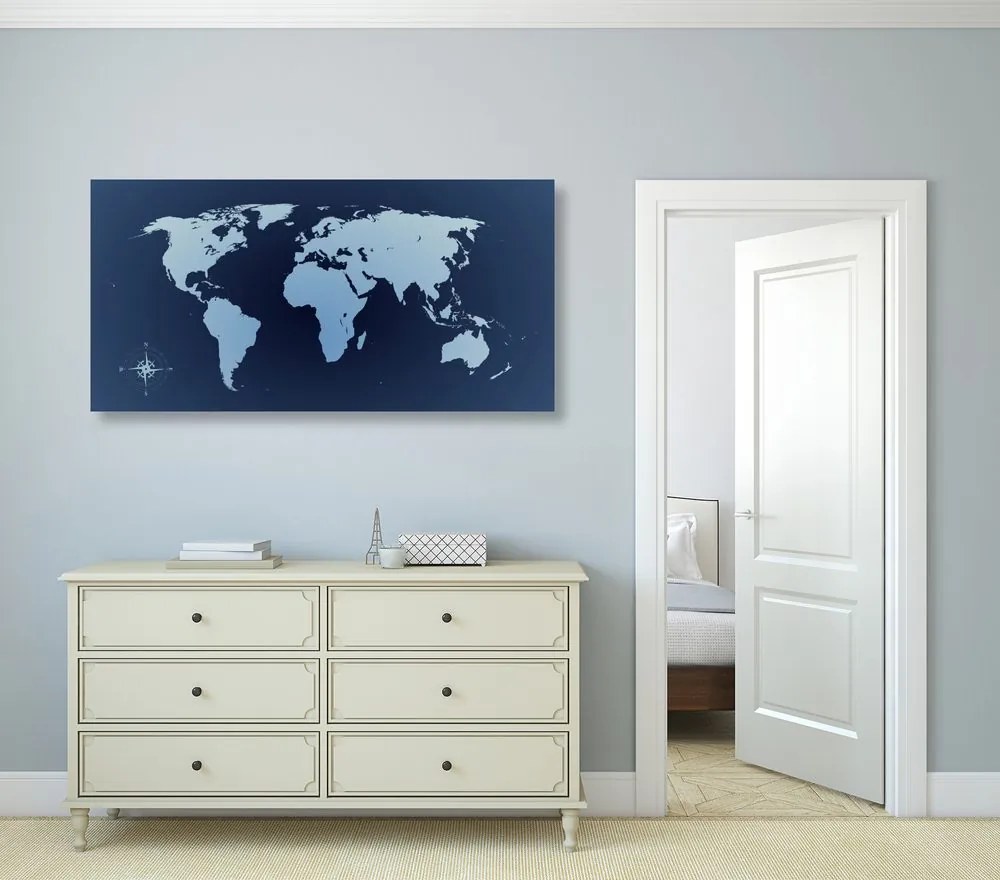 Εικόνα στον παγκόσμιο χάρτη φελλού σε αποχρώσεις του μπλε - 120x60  arrow
